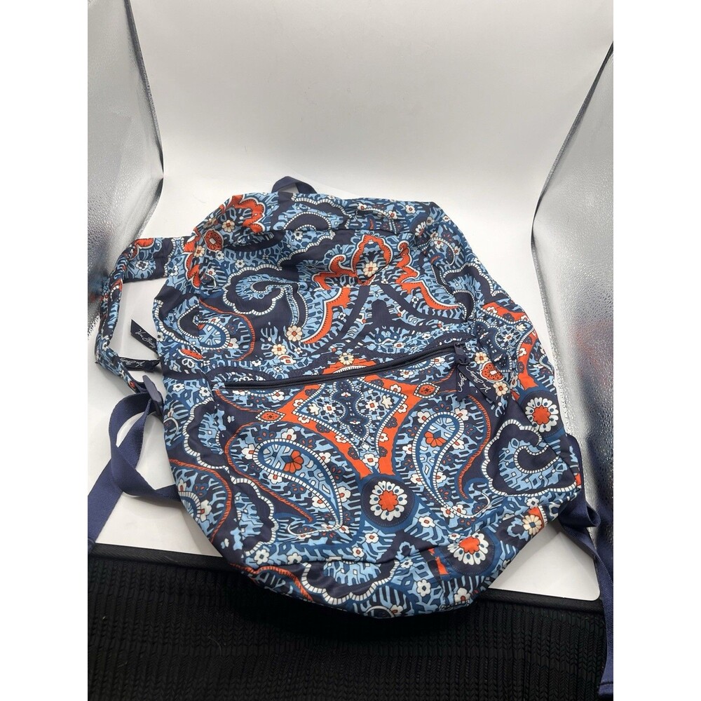 Vera Bradley Lightweight Backpack Travel Bag Daisy Paisley Blue Orange